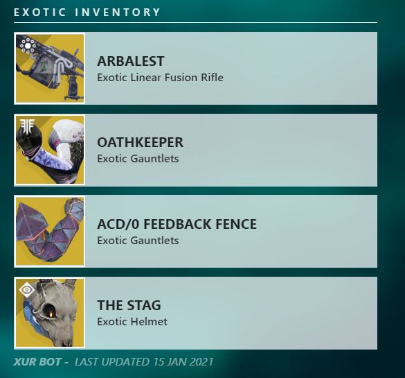 xur inventario 15 de enero del 2021 destiny 2