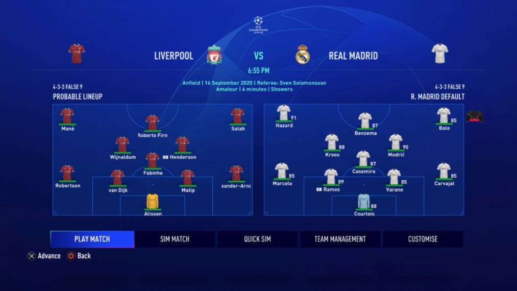 fifa 21 modo carrera menu de simulacion de partida liverpool madrid