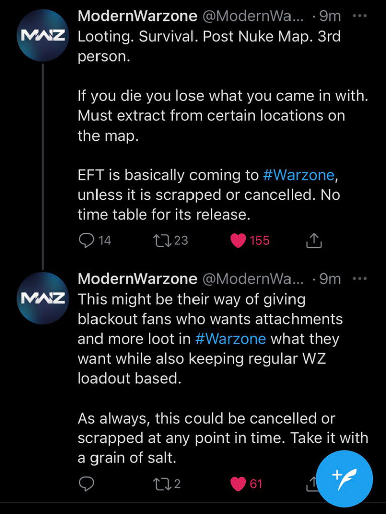 warzone escape from tarkov tweets modernwarzone
