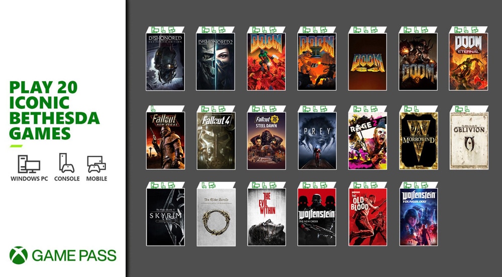 bethesda 20 juegos al game pass