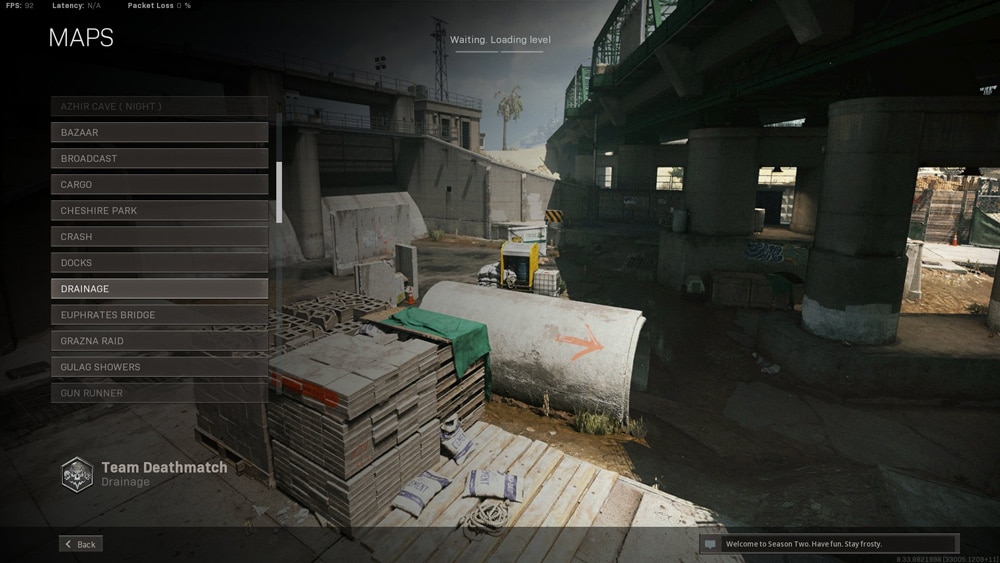 drainage pantalla de seleccion de mapas modern warfare