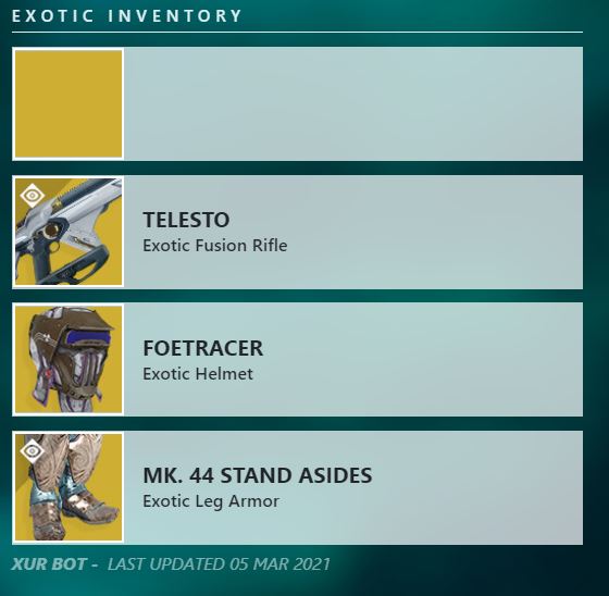 xur inventario 5 marzo 2021