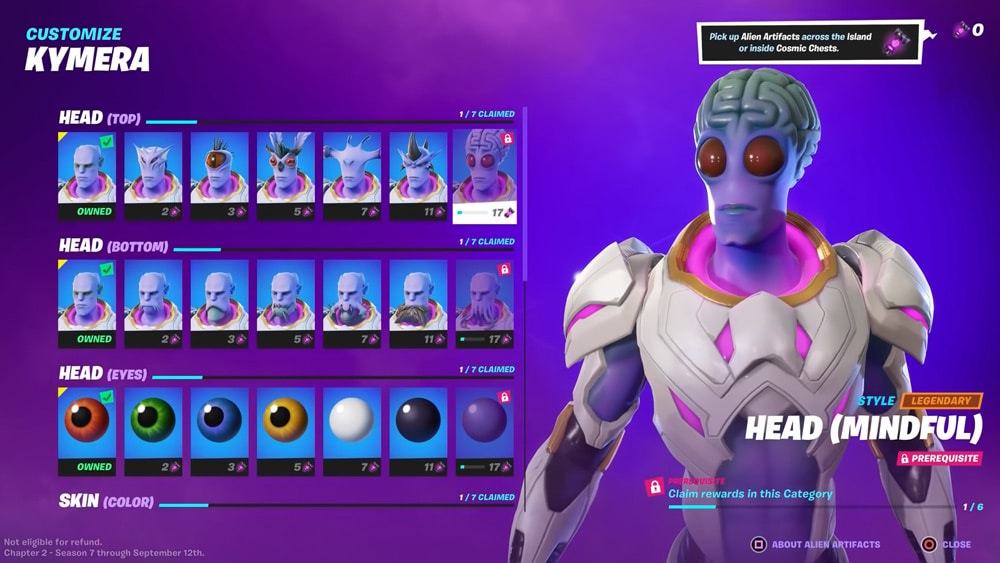 kymera estilos artefactos fortnite
