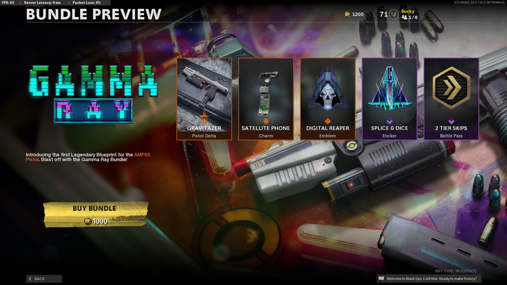 paquete gamma ray black ops cold war warzone