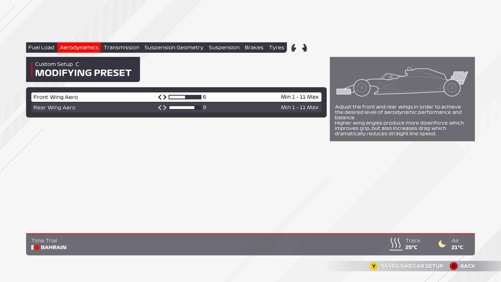 f1 2021 configuracion inicial baréin aerodinámicas