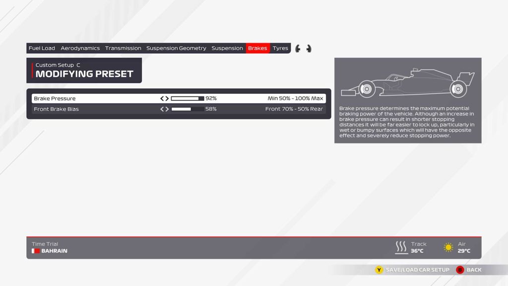 f1 2021 configuracion inicial baréin frenos