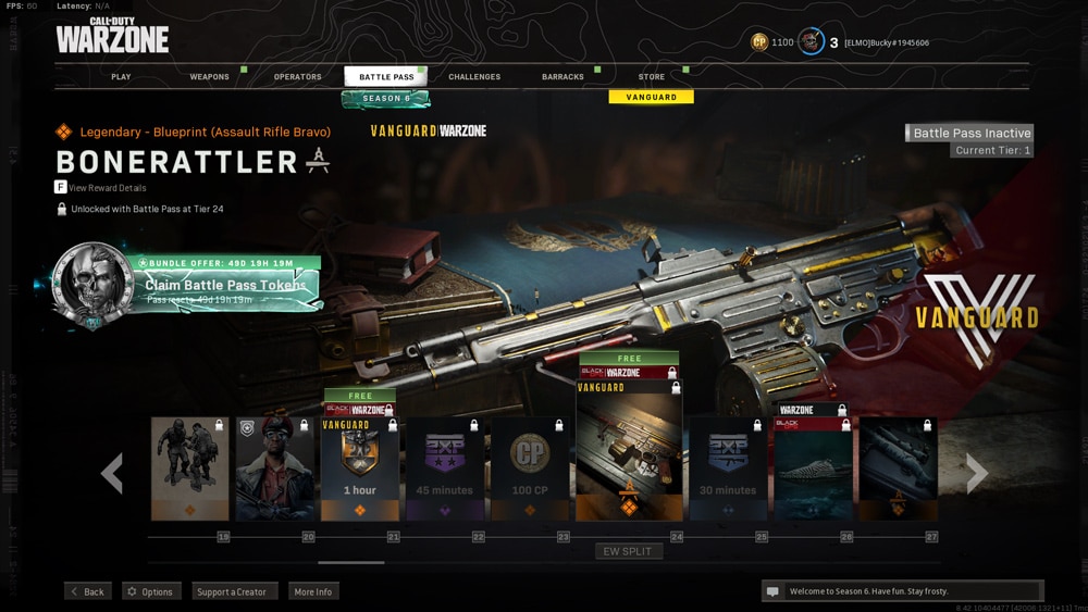 warzone pase de batalla temporada 6 nivel 24 stg 44