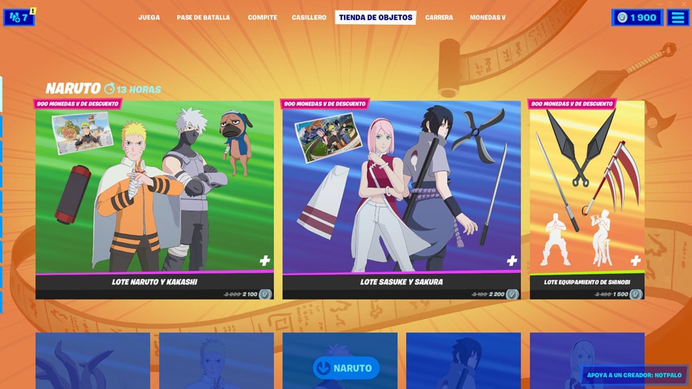 Fortnite naruto cosmeticos tienda 1