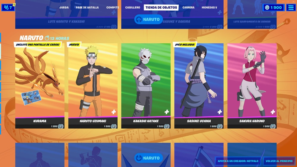 fortnite naruto cosmeticos tienda 2