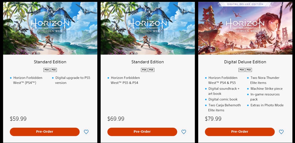 horizon forbidden west precios tienda upgrade