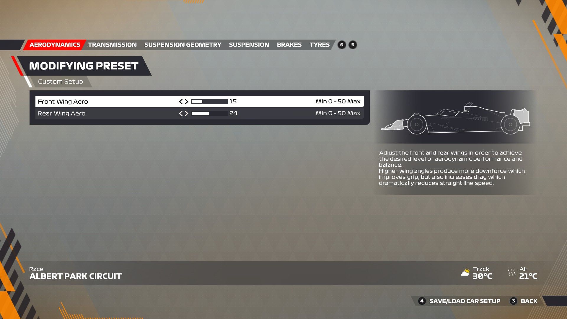 F1 22 Australia Configuración Aerodinámica