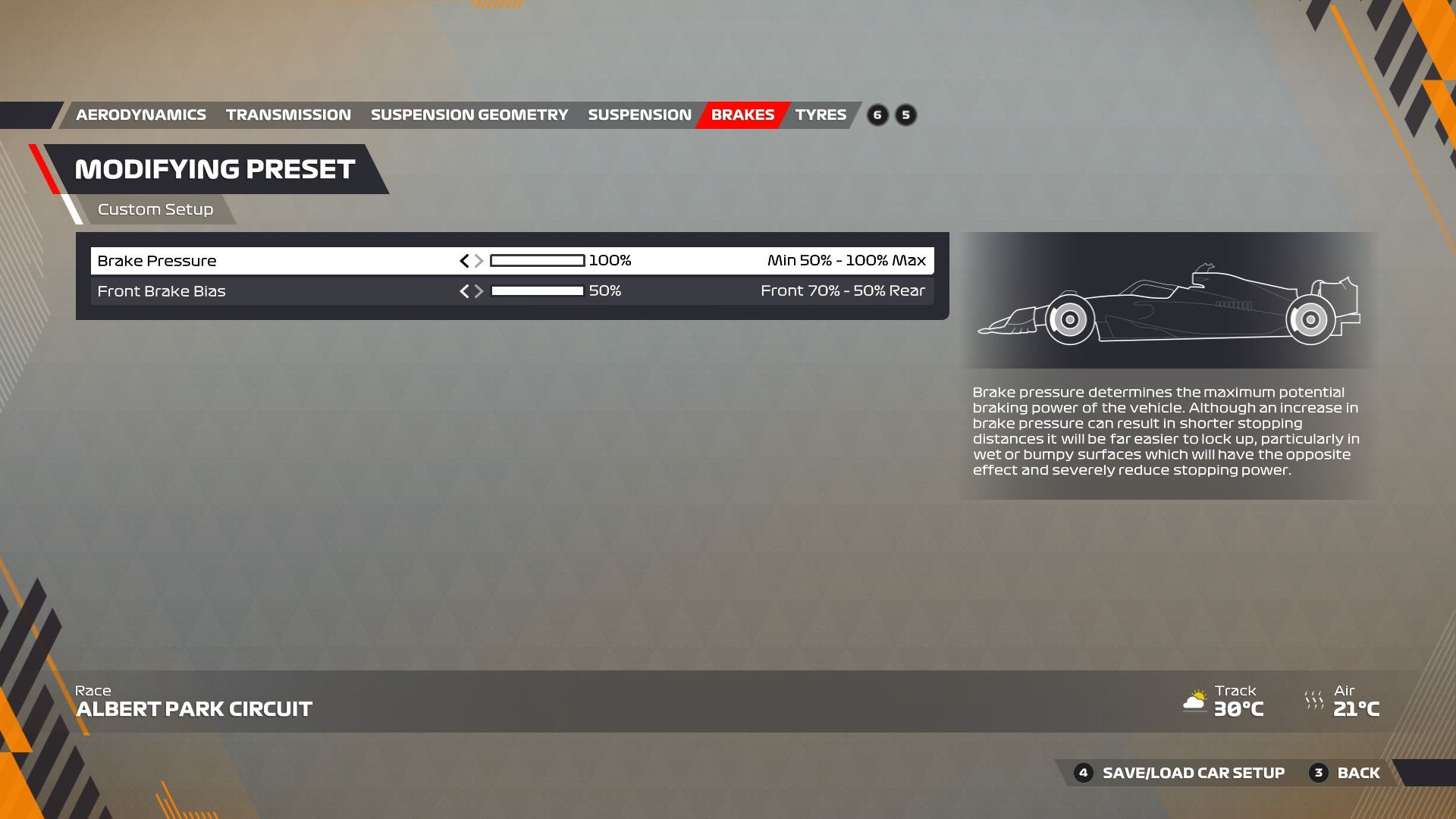 F1 22 Australia Configuración Frenos