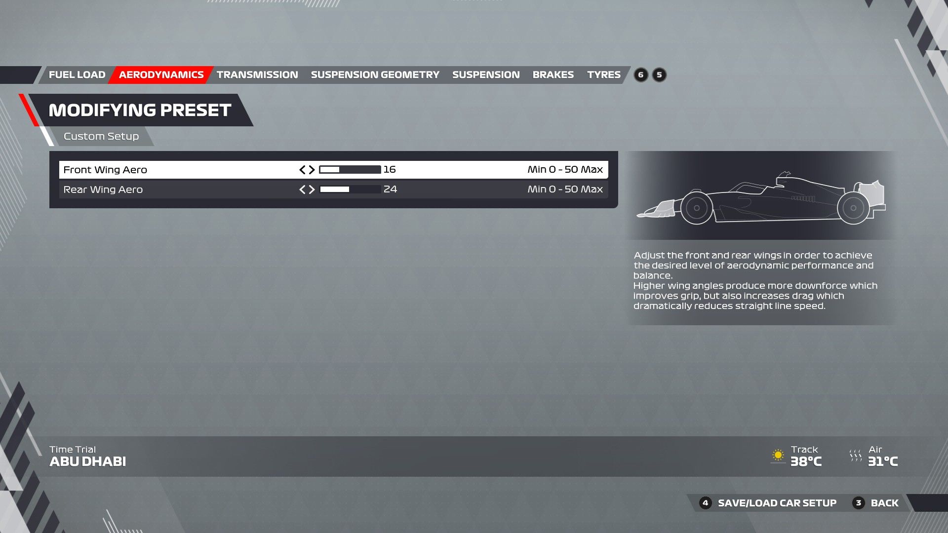 F1 22 Abu Dabi Configuración Aerodinámica