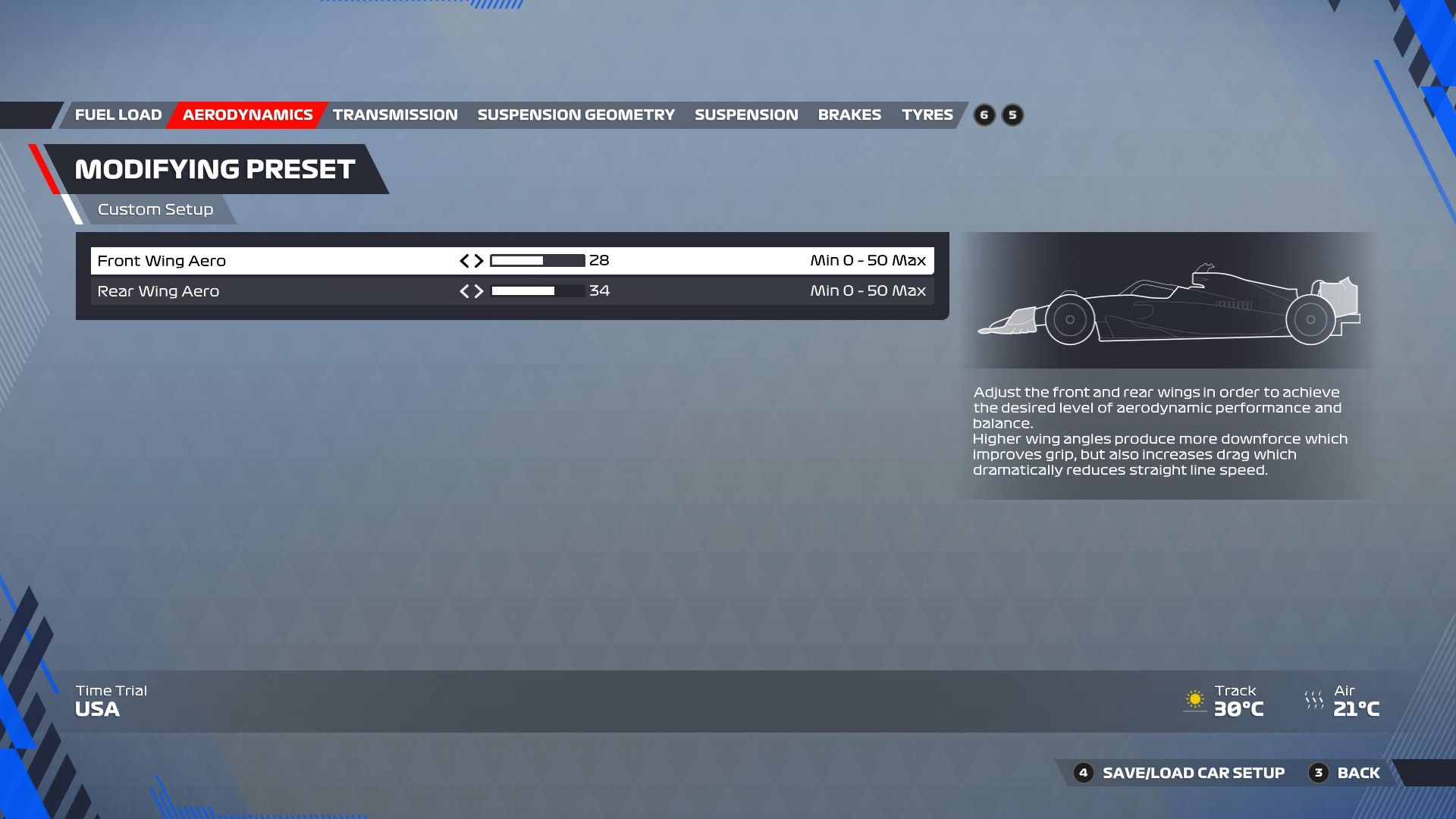 F1 22 USA Configuración Aerodinámica