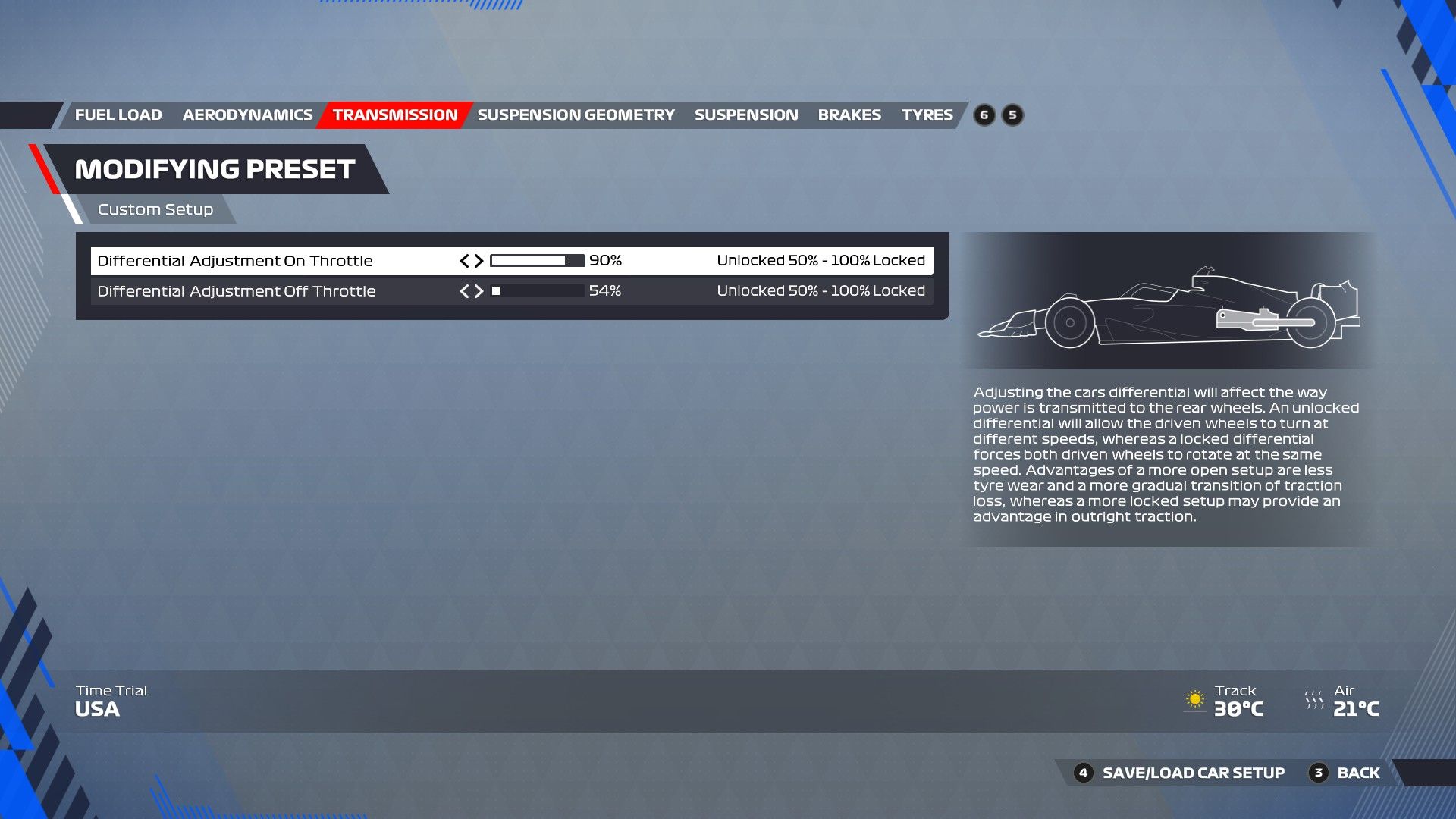 F1 22 USA Configuración Transmisión