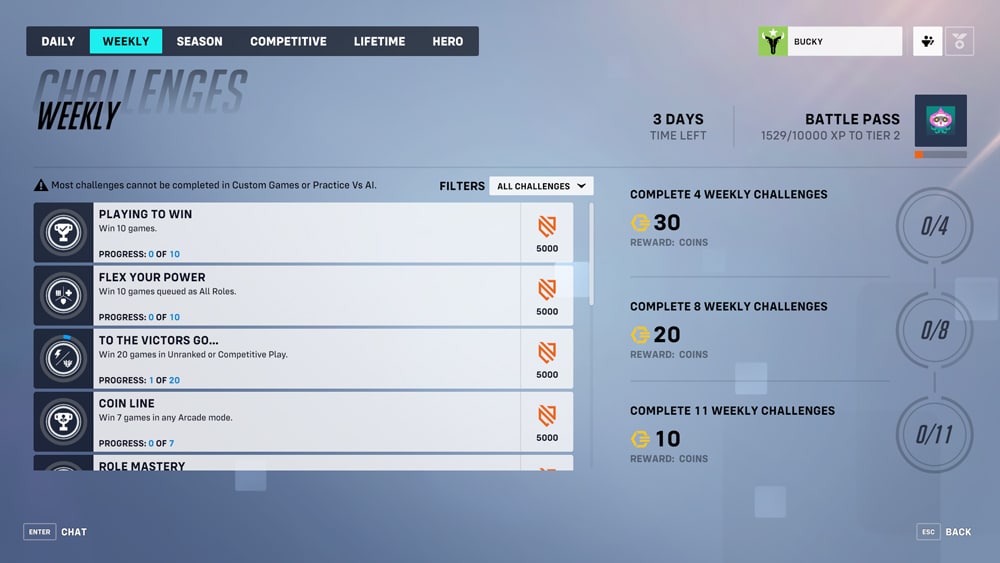 overwatch 2 desafíos semanales monedas