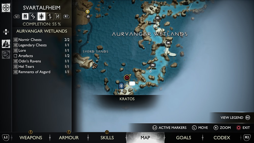 gow ragnarok cuervos aurvangar wetlands mapa