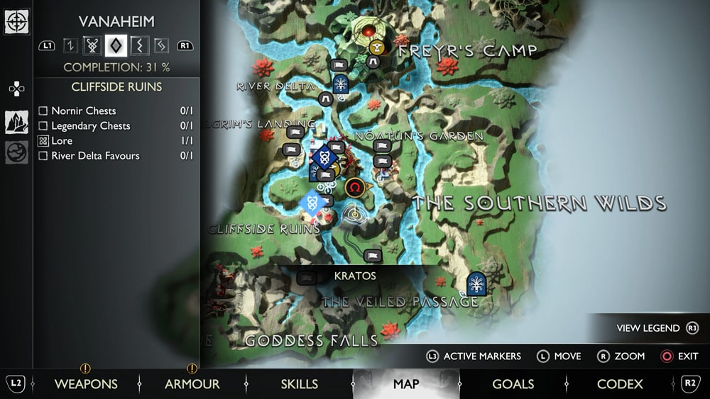 gow ragnarok cuervos cliffside ruins mapa