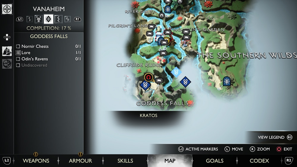 gow ragnarok cuervos goddess fall mapa