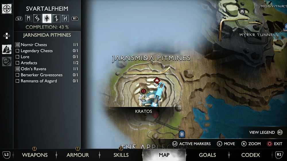 gow ragnarok cuervos jarnsmida pitmines mapa