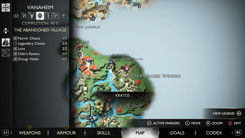 gow ragnarok cuervos the abandoned village mapa