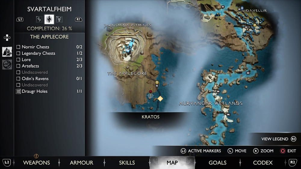 gow ragnarok cuervos the applecore mapa