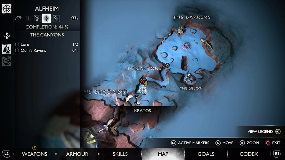 gow ragnarok cuervos the canyons mapa
