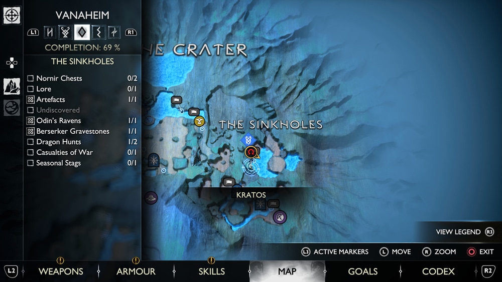 gow ragnarok cuervos the sinkholes mapa