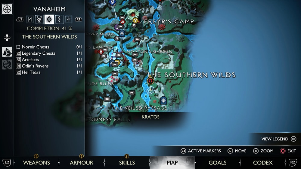gow ragnarok cuervos the southern wilds mapa
